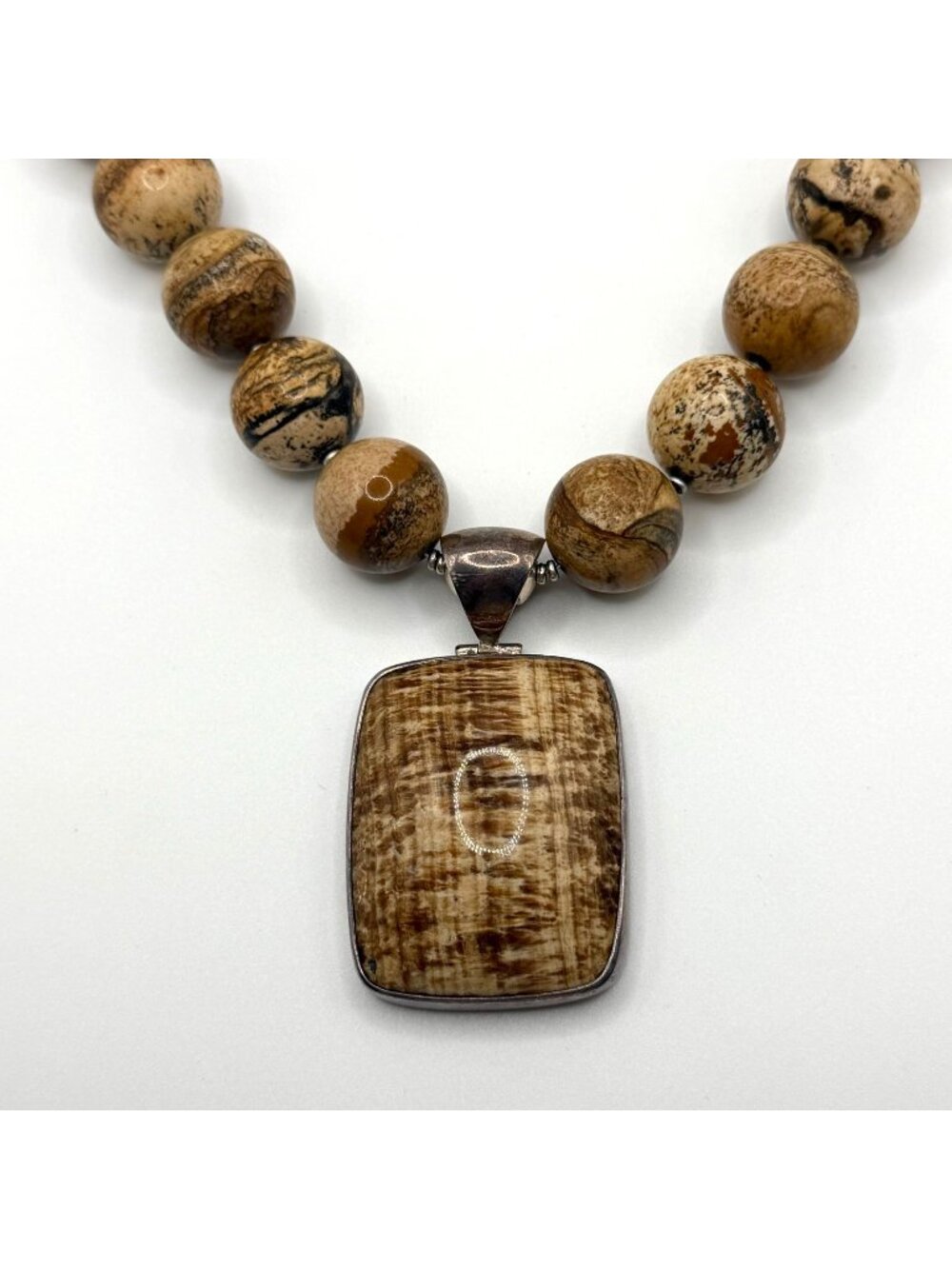 Sterling Silver Jasper Pendant Necklace With Toggle Clasp Stamped Starborn 925
